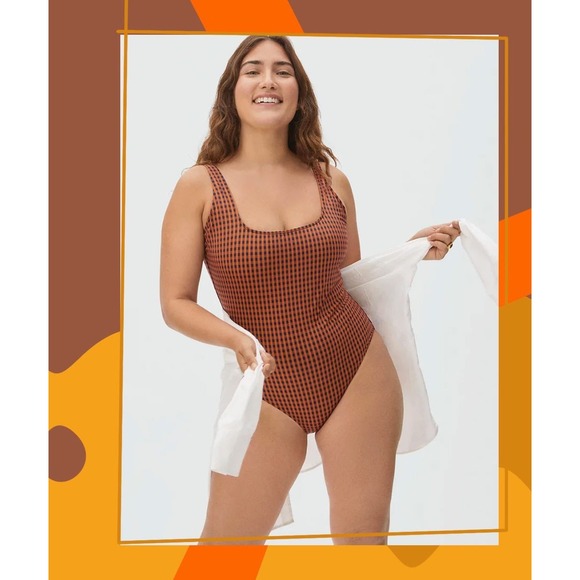 Everlane Other - Everlane ReNew Square-Neck One-Piece Swimsuit Orange Black Gingham XL